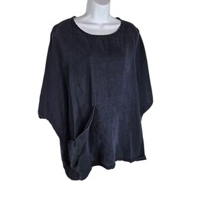 Elizabeth Suzann Harper Blue Navy Linen Oversized Linen Tunic Os